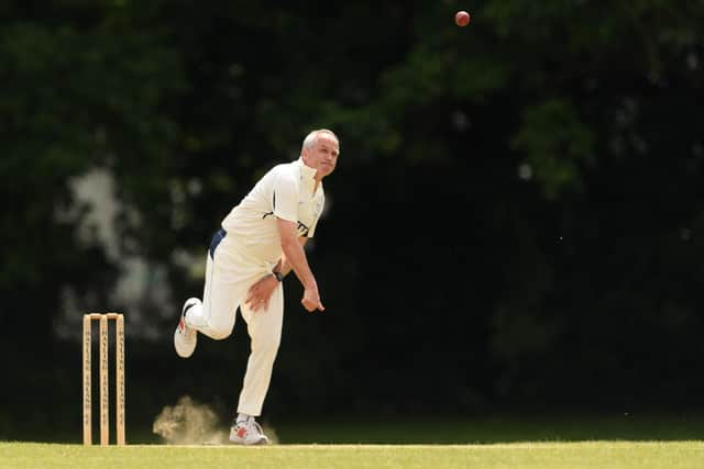 Roland Barnard bowling for Hayling 2nds against Clanfield - he later shared a match-winning stand with skipper Morgan Marshall

Picture: Keith Woodland