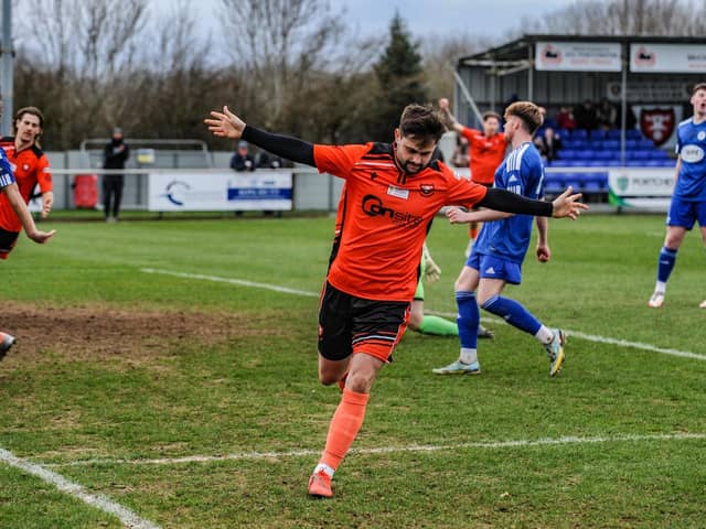 George Barker wheels away after scoring against Portland. Picture by Daniel Haswell
