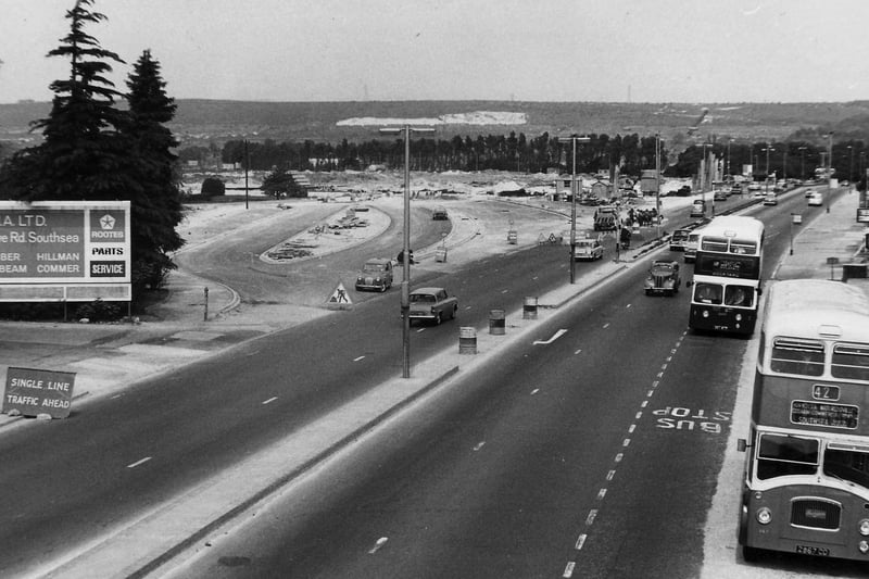 Portsbridge, Hilsea, Portsmouth, during construction of Portsbridge roundabout about 1970.