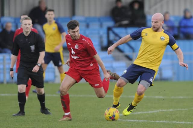 Gosport Borough's Mike Carter, right, is recovering from an Achilles injury. Picture: Ian Hargreaves