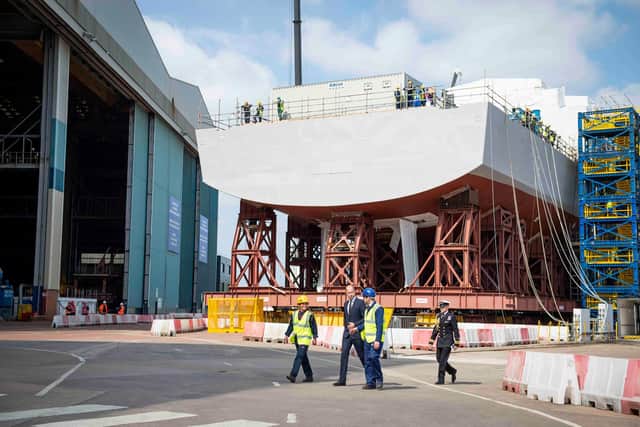 Prince William pictured touring the Govan shipyard where the Royal Navy's new Type 26 frigates are being build. Photo: Royal Navy