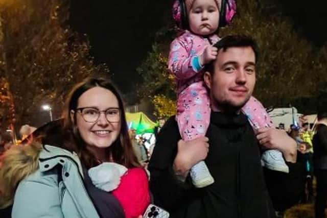 Danielle Hammond with her family, husband Luke and children's Effie and Marlie at Stcokheath Common fireworks 2021