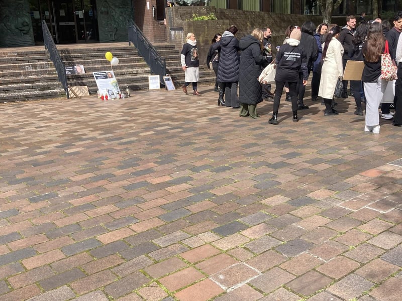 Supporters of Joanna Derkacz outside Portsmouth Crown Court
