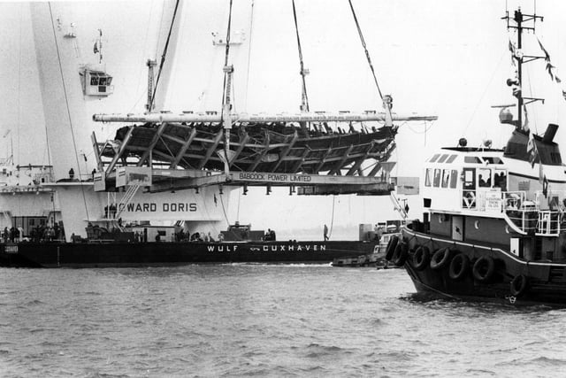 Raising of the Mary Rose.
The giant cradle housing the 400-year-old timbers of the Tudor warship in October 1982. The News PP3738