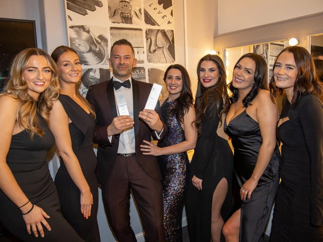 Winner of the Sustainable Business of the Year and Medium Business of the Year, Matt Fox, Kate Fox, Tegan Sillett, Jess Martin, Katey Benson, Lily Goodall and Hannah Bennyworth of Dynamite Recruitment Solutions.