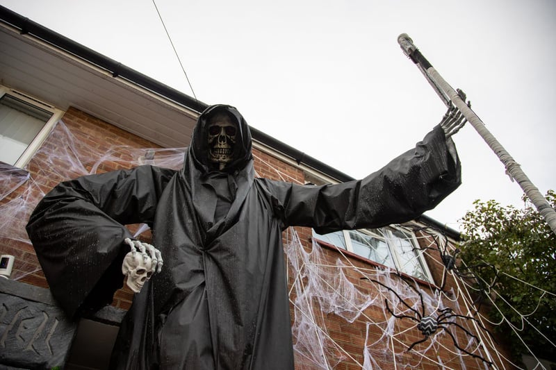 Becky Donnelley has dressed her house in giant homemade Halloween decorations in aid of raising money for The Rowans hospice

Pictured - Incredible handmade Halloween displays in Becky's front garden

Photos by Alex Shute