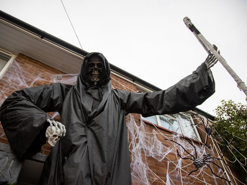 Becky Donnelley has dressed her house in giant homemade Halloween decorations in aid of raising money for The Rowans hospice

Pictured - Incredible handmade Halloween displays in Becky's front garden

Photos by Alex Shute