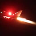 An RAF Typhoon FGR4 taking off from RAF Akrotiri to conduct strikes against military targets in Yemen. Picture: Ministry of Defence/PA Wire
