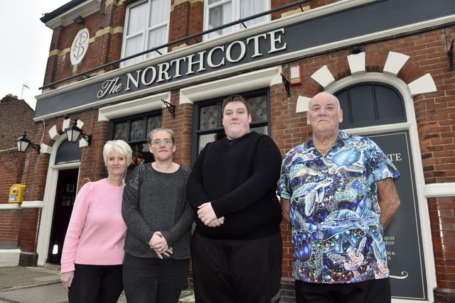 Landlords of The Northcote in Francis Avenue, Southsea, Barry Kewell (75) and wife Lynn (68) have been in the local pub trade 40 years and are thought to be the longest serving landlords in the city and maybe Hampshire.
Pictured is: (l-r) Lynn Kewell (68) with daughter Samantha Kewell (41), grandson Jordan Kewell (18) and husband Barry Kewell (75).
Picture: Sarah Standing (121224-7708)