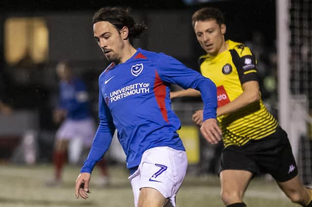 Ryan Williams in action for Pompey against Harrogate in the FA Cup first round last season.. Picture: Daniel Chesterton/PinPep