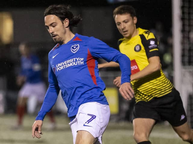 Ryan Williams in action for Pompey against Harrogate in the FA Cup first round last season.. Picture: Daniel Chesterton/PinPep