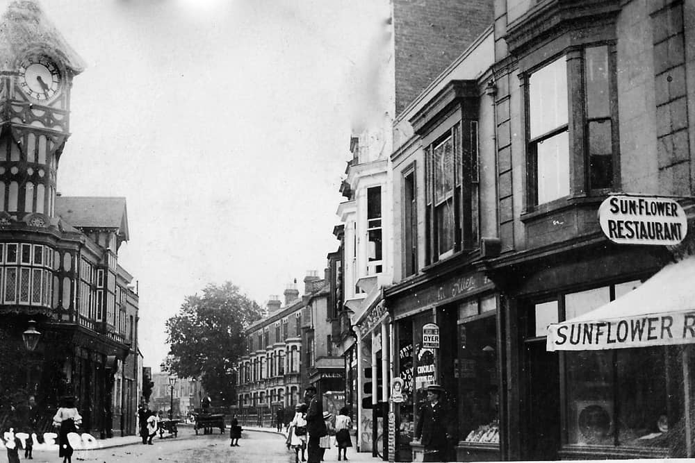Castle Road, Southsea with the famous clock tower of Clock House.