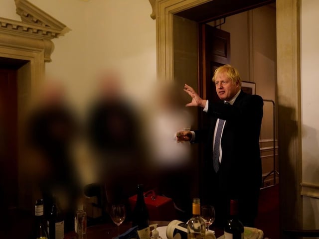 Boris Johnson at a gathering in 10 Downing Street for the departure of a special adviser, which has been released with the publication of Sue's Gray report into Downing Street parties in Whitehall during the coronavirus lockdown. Issue date: Wednesday May 25, 2022.