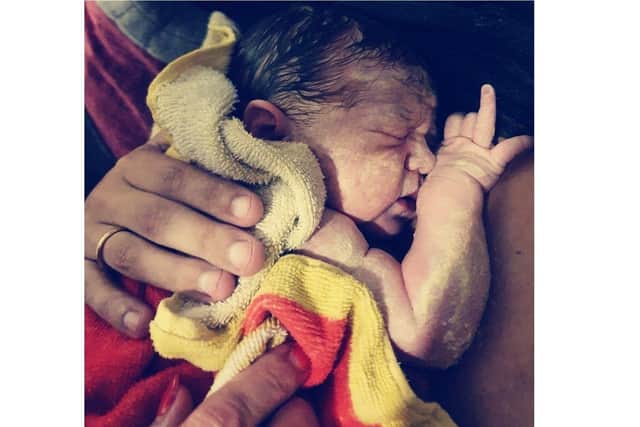 Baby Esmae arrived with no medical assistance