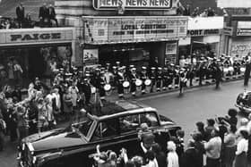 Outside the Odeon, North End, Portsmouth, during the Queen's visit for the Fleet Review in June 1977