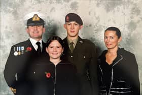 Sgt Dean Walton's passing out parade for 3 Para, from left Stephen Sugden (step-dad), Antonia Sugden (step-sister), Dean Walton and Janet Sugden (mum).