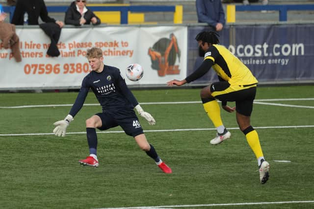 Angels' Jordan Greenidge fires over the bar. Picture by Dave Haines