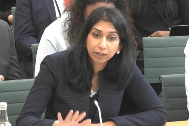 Home secretary Suella Braverman appearing before the home affairs committee. Picture: House of Commons/PA Wire
