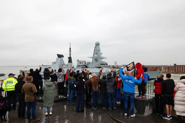 HMS Defender sailed past the Hot Walls to return to Portsmouth yesterday.