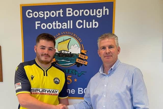 New signing Bradley Lethbridge, left, with Gosport Borough boss Shaun Gale