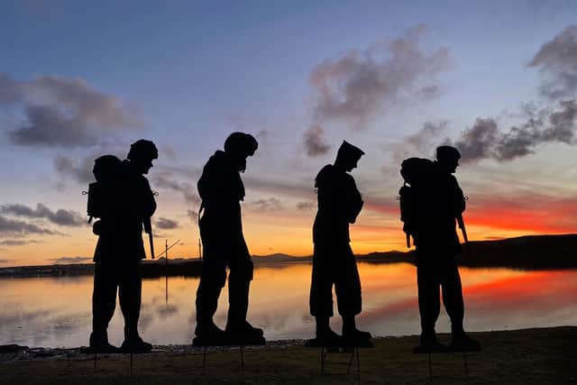 Life-size silhouetted figures, representing the 255 military personnel and three civilians who lost their lives in the Falklands War, will shortly be installed on the
Parade Ground at Fort Nelson