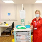 Stephanie Clark, vaccination lead and head of quality and professions, in one of the vaccination bays. Picture: Sarah Standing (310121-1823)