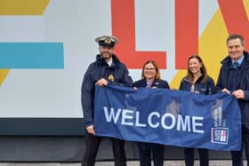 Lt Cdr Elliott Brown, Royal Navy, STEM Ambassador for the RN celebrating the new sponsorship with Doug Umbers, MD of Serco’s UK Defence business