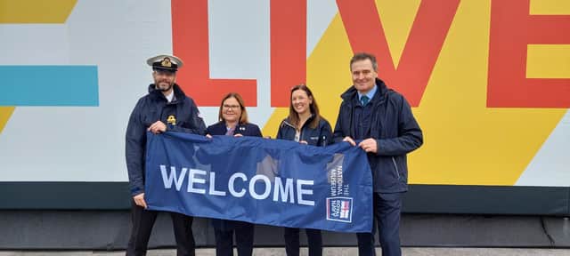 Lt Cdr Elliott Brown, Royal Navy, STEM Ambassador for the RN celebrating the new sponsorship with Doug Umbers, MD of Serco’s UK Defence business