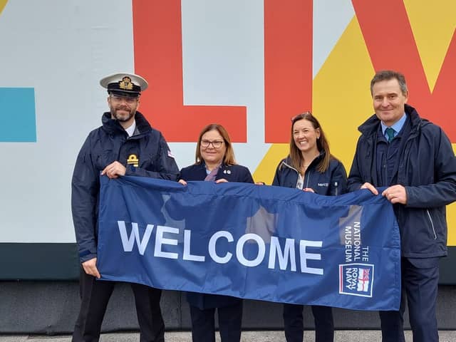 Lt Cdr Elliott Brown, Royal Navy, STEM Ambassador for the RN celebrating the new sponsorship with Doug Umbers, MD of Serco’s UK Defence business