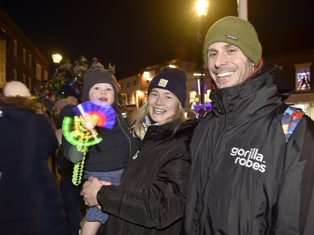 Emsworth Christmas lights were switched on in St Peter's Square on Friday, December 1, 2023.
Pictured is: Rosie and Barney Reed with their son Freddie (1) from Emsworth.
Picture: Sarah Standing