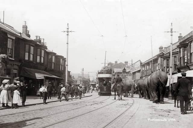 Looking north up Fawcett Road in the summer of 1906 and the circus was in town. Picture: costen.co.uk
