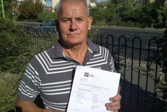 Alan Norton with his lie detector results in 2012