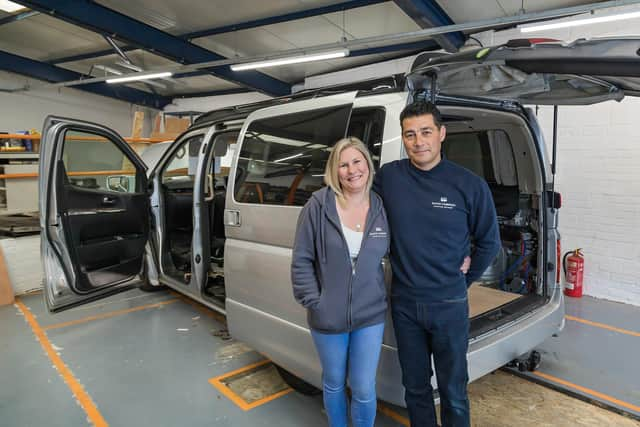 Emma and John Ward in the workshop of Sugoi Campers in Fareham.