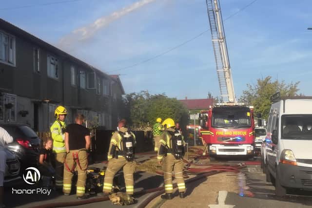 Drone footage captures the extent of the fire in Chedworth Crescent, Paulsgrove. The fire spread across several properties. Picture: Jamie Ferry.
