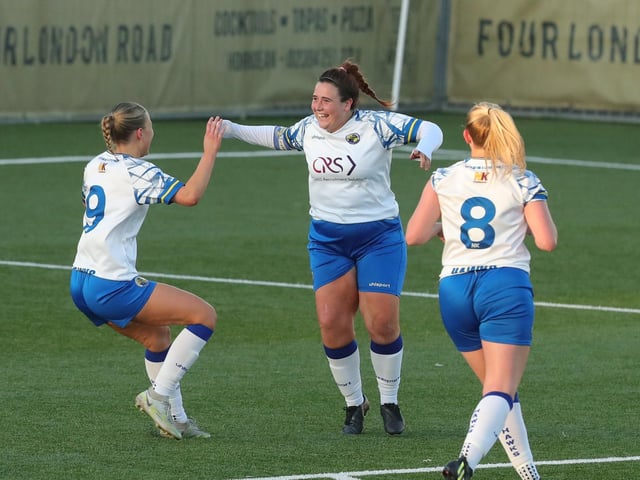 Chloe Dark has just scored Hawks' opener. Picture by Dave Haines