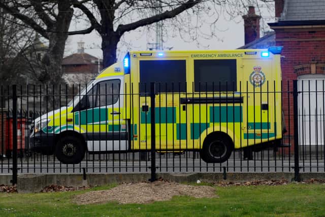 A file photo of an ambulance at the scene of a stabbing in Portsmouth. Picture: Sarah Standing (210319-3418)