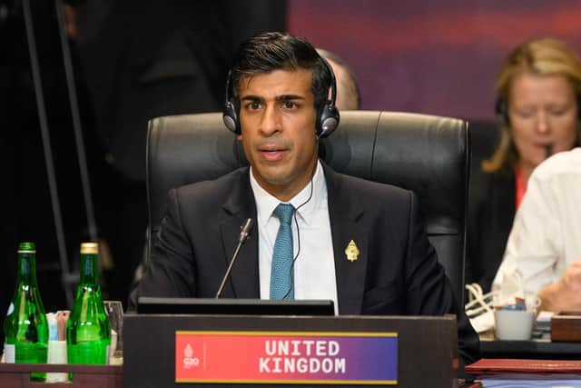 NUSA DUA, INDONESIA - NOVEMBER 15: Britain's Prime Minister Rishi Sunak attends a working session on food and energy security during the G20 Summit on November 15, 2022, in Nusa Dua, Indonesia. The new British Prime Minister aims to articulate his foreign policy vision here while grappling with economic instability at home. Picture: Leon Neal/Getty Images.