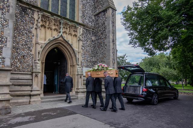 Pallbearers carrying the coffin of Nell Leaver into St Mary's Church
Picture: Habibur Rahman