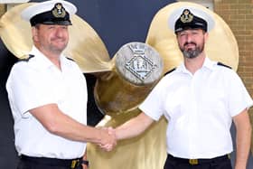 Father and son Warrant Officers Les and Greg Robertson are both serving at HMS Sultan
