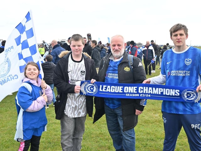 Pompey F.C football fans have been flocking to Southsea Common for the League One celebrations which have been organised by Portsmouth City Council. Pictured: The Hayter Family Picture Credit: Keith Woodland