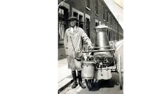 Milkman George Warner, taken sometime in the 1920's on the streets of Portsmouth 
Picture contributed by Barry Evans