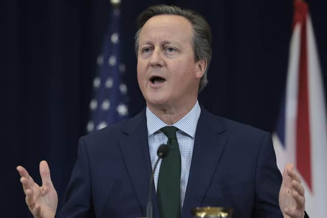 British Foreign Secretary David Cameron answers questions during a press conference with U.S. Secretary of State Antony Blinken at the State Department December 07, 2023 in Washington, DC. Cameron is meeting with U.S. leaders and urging them to support Ukraine in its fight against the ongoing Russian invasion. Picture: Win McNamee/Getty Images.