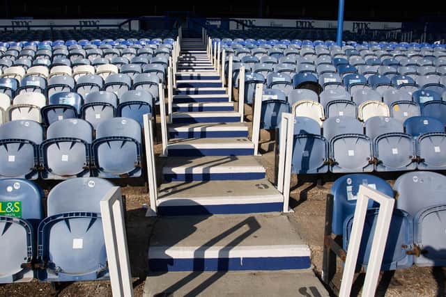 The North Stand lower, with its uneven steps and large space between seats, is to undergo major work from December. Picture: Habibur Rahman