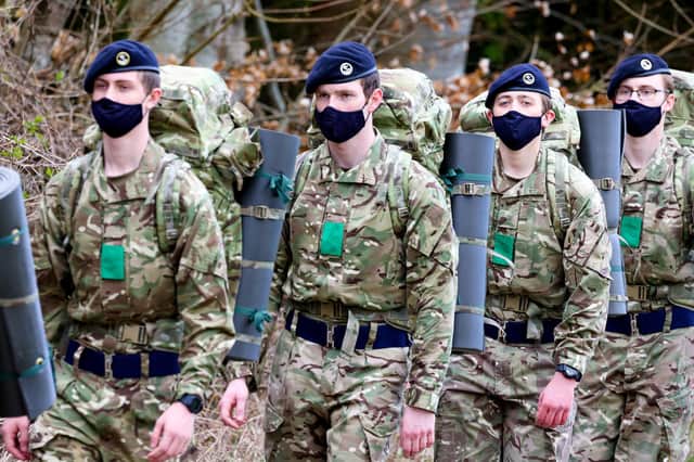 Some of the rookie sailors from HMS Collingwood pictured during their exercise on Salisbury Plains. Photo: LPhot Rory Arnold