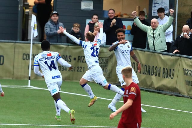 Charlie Ruff runs off after putting Hawks ahead. Picture by Dave Haines