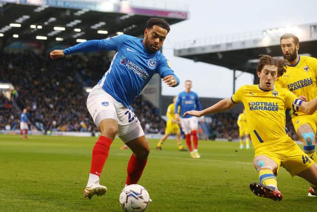 Louis Thompson joined Michael Jacobs in being dropped to Pompey's bench at Lincoln on Tuesday night. Picture: Joe Pepler