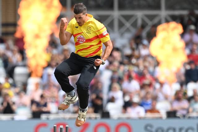 Marchant de Lange of Trent Rockets celebrates after dismissing Southern Brave's Colin de Grandhomme. Photo by Shaun Botterill/Getty Images