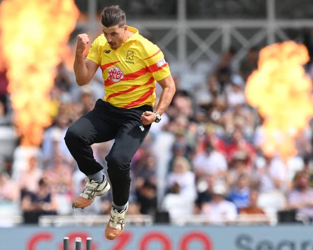 Marchant de Lange of Trent Rockets celebrates after dismissing Southern Brave's Colin de Grandhomme. Photo by Shaun Botterill/Getty Images