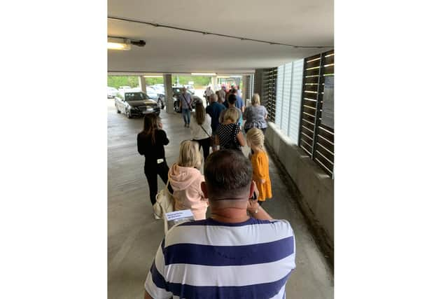 Queue at the hospital car park. Picture: Des Kearley