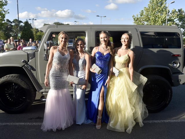 A group of friends arrive in a Humvee to the Purbrook Park School promPicture: Sarah Standing (270624-5798)